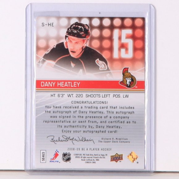 Dany Heatley Ottawa Senators Autograph Upper Deck Be A Player Hockey Card - Picture 2 of 2